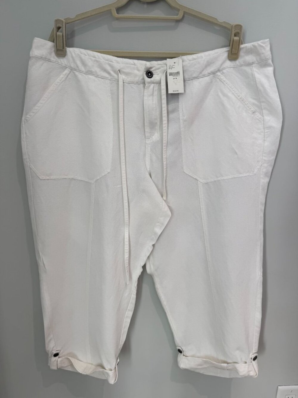 NWT White House Black Market White Linen Blend Roll Tab Crop Pants Size 18/20